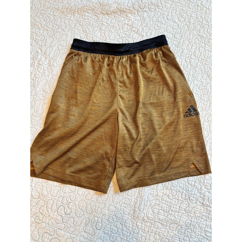 Adidas Mens‎ Shorts Mustard Yellow Black Heathered Zipper Pocket Small NWOT